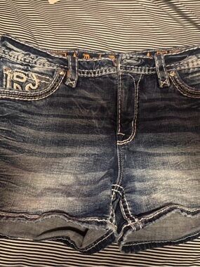 Rock Revival Dark Blue Denim Jeans with Gold Embroidered Waistband